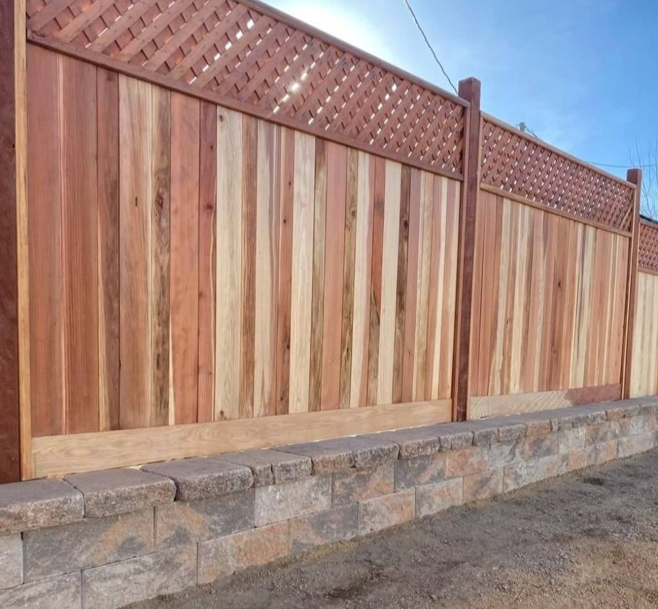 Cedar privacy fence with lattice top and block base