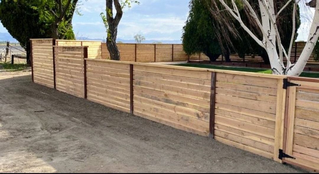 Horizontal wood fence wide view