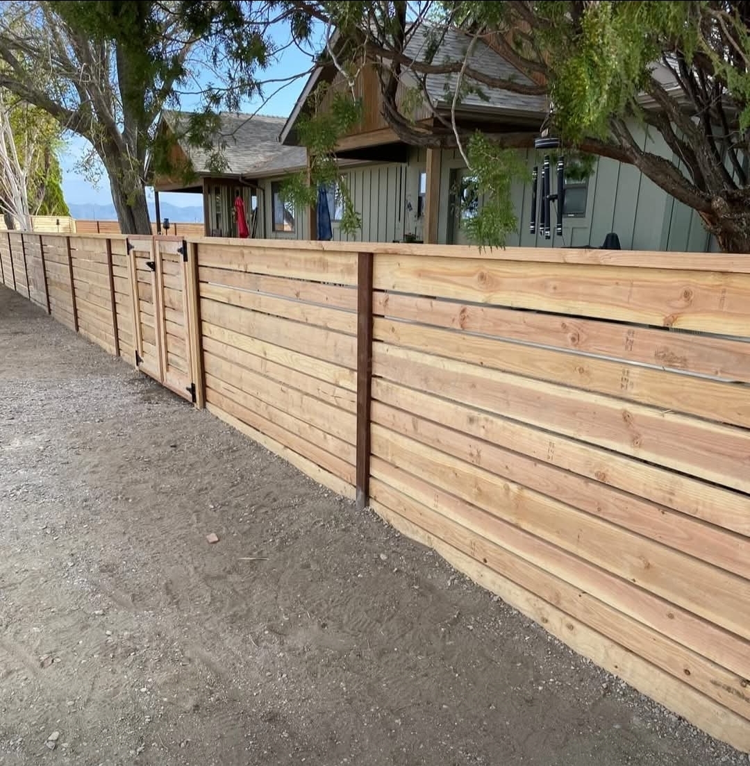 Horizontal wood fence close view