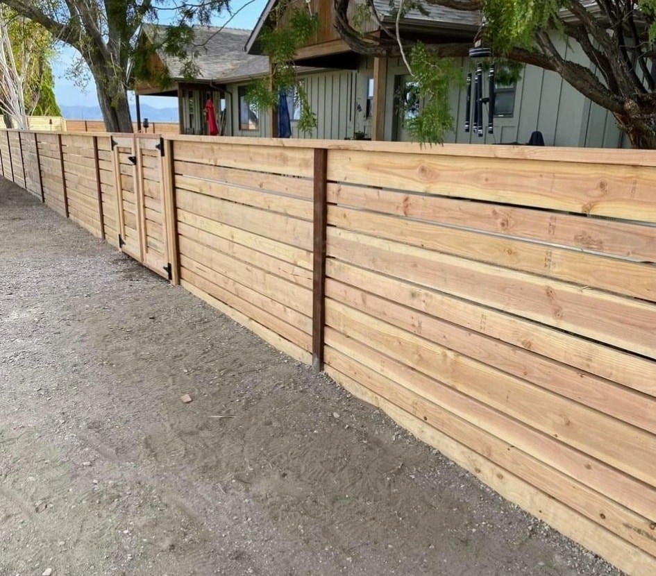 Horizontal wood fence with gate