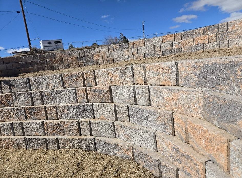 Tiered hillside retaining wall